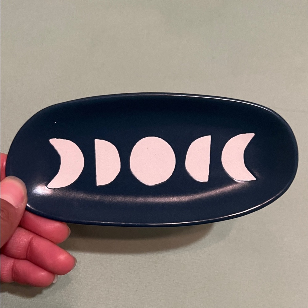 Navy Blue Ceramic Tray with Moon Phases